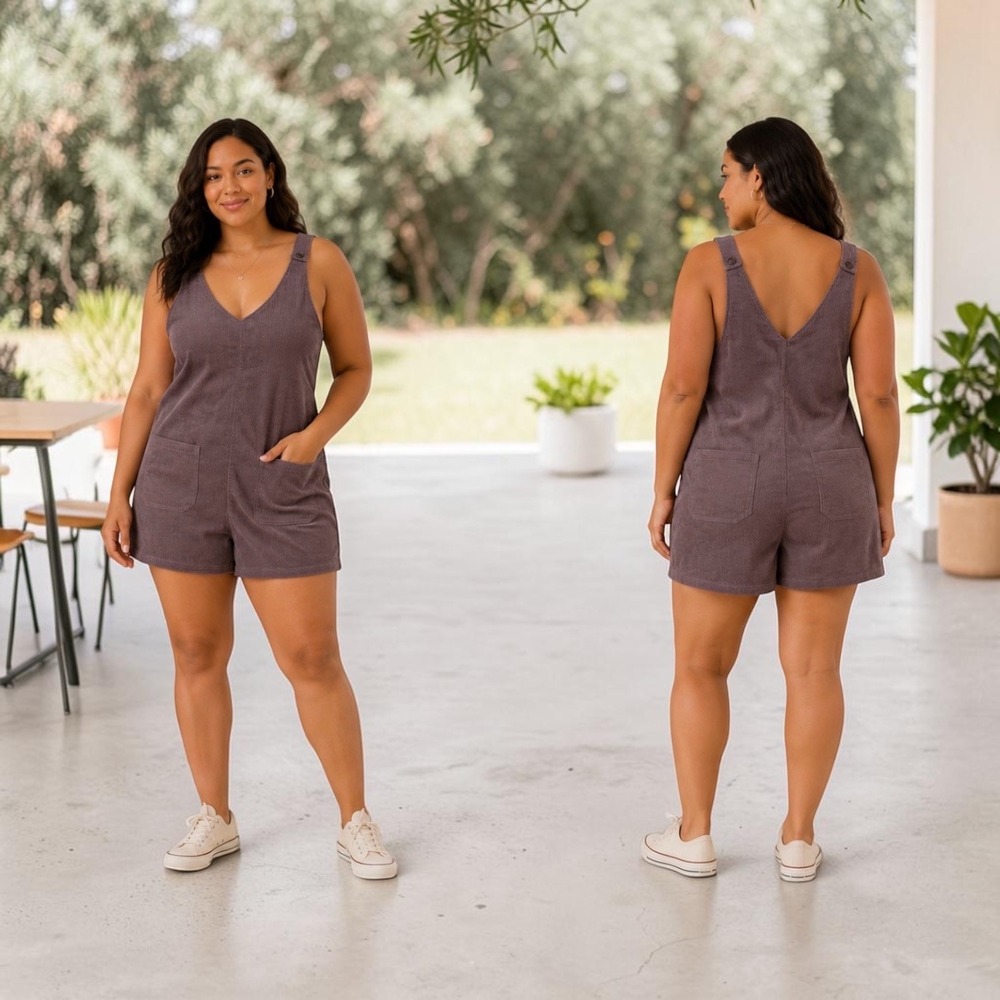 Maverick The Collection Brown Corduroy Sleeveless Romper Size M Utility Pockets